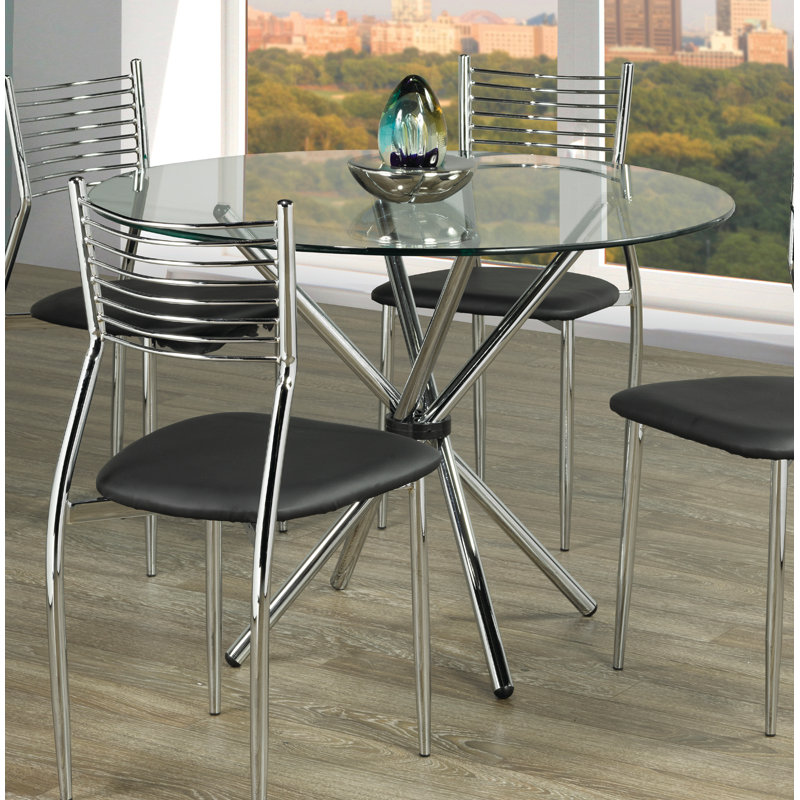 Albie Round Glass Top Metal Base Dining Table